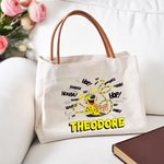 Personalized Cute Tail-Bouncing Marsupilami Canvas Tote Bag with Name and PU Leather Handle Birthday Gift for Friends | Callie × Marsupilami®