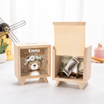Personalized Cute Flower Wreath Animals Wooden Money Box Piggy Bank with Name Back to School Birthday Gift for Kids