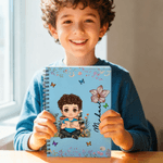 Personalized Birth Flower Cartoon Character A5 Spiral Notebook with Name and 120 Lined Pages Birthday Christmas Gift for Family Friends Book Lovers