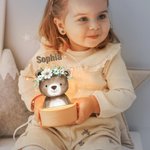 Personalized Cute Cartoon Animal Floral Wreath Acrylic LED Night Light with Name and Wooden Base Birthday Christmas Gift for Kids
