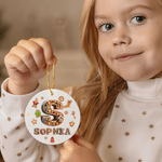 Personalized Gingerbread Man House Candy Cane Ceramic Ornament with Name and Initial Home Tree Decor Christmas Gift for Kids Family