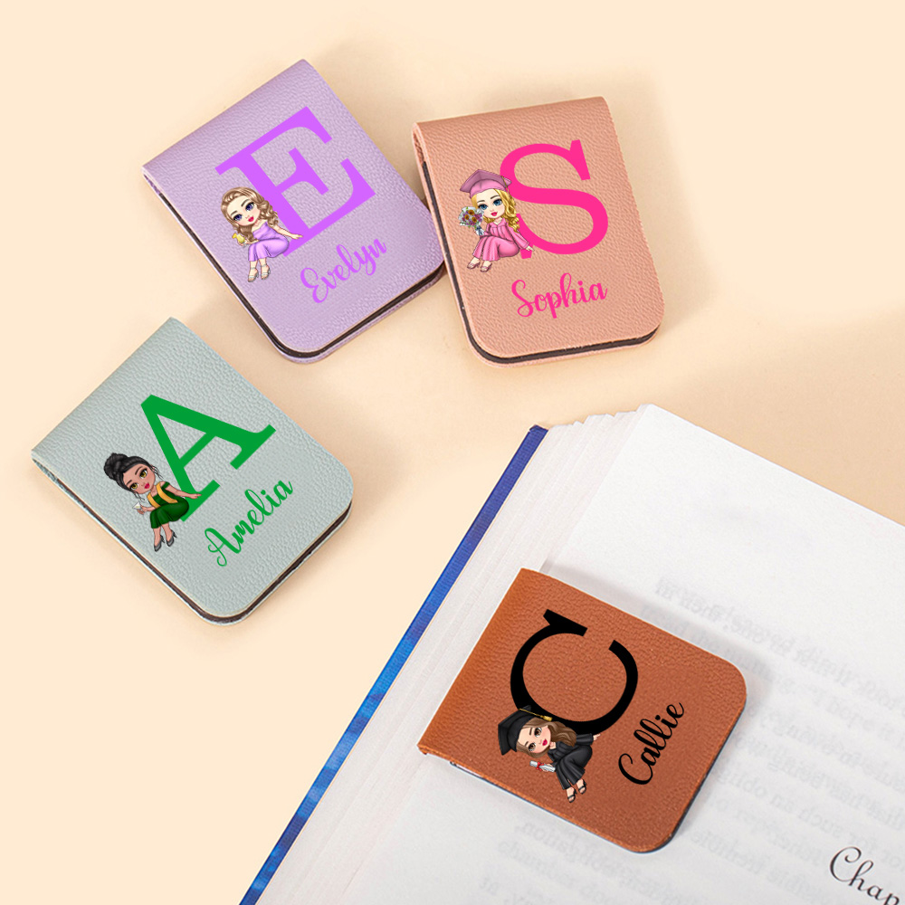 Marque-page Magnétique Personnalisé avec Nom Initiale et Personnage Cadeau Anniversaire Fin d'Études pour Amoureux de Lecture