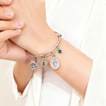 Personalized Birthstone Catholic Saint Adjustable Bangle Bracelet with Initial Confirmation Birthday Christmas Gift for Girls Teens Women