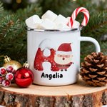Personalised Cute Cartoon Santa Claus Snow Initial Design Multicolor 12 oz Enamel Mug with Name Daily Use Christmas Gift for Boys Girls
