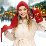 Personalized Multicolor Embroidered Birth Flower Warm 2-in-1 Knit Hooded Scarf with Name Birthday Gift for Woman Man Family