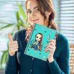 Personalized Birth Flower Cartoon Character A5 Spiral Notebook with Name and 120 Lined Pages Birthday Christmas Gift for Family Friends Book Lovers