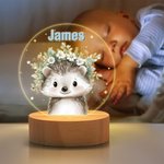 Personalized Cute Cartoon Animal Floral Wreath Acrylic LED Night Light with Name and Wooden Base Birthday Christmas Gift for Kids