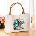Personalized Vintage Jewelry Style Boots Canvas Tote Bag with Name Wedding Party Mother's Day Christmas Gift for Cowgirl Bridesmaid Mom