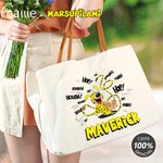 Personalized Cute Tail-Bouncing Marsupilami Canvas Tote Bag with Name and PU Leather Handle Birthday Gift for Friends | Callie × Marsupilami®