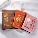 Personalized Watercolor Birth Flower Cross Bible Verses PU Leather Book Cover with Name Birthday Baptism Gift for Christian Women