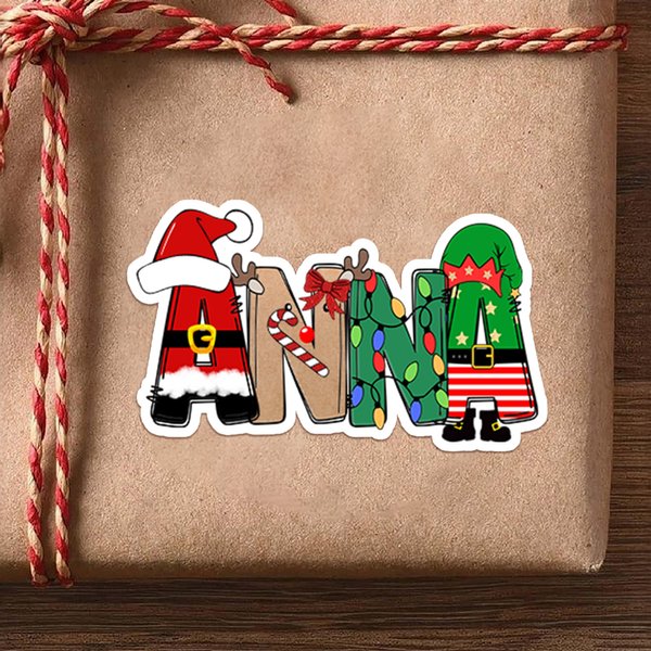 Personalized Christmas Theme Design Waterproof Stickers Labels with Name Christmas Decor Party Favors for Family Friends