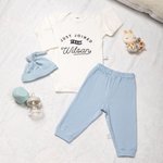 Personalized Just Joined Team 100% Cotton Soft Baby Bodysuit Knot Hat Pants Set with Embroidery Name Birthday Baby Shower Gift for Newborns