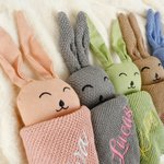 Personalized Healthcare Bunny Knitted Soft Baby Security Blanket with Embroidered Name Birthday Baby Shower Gift for Newborn New Mom