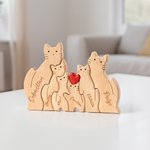 Gepersonaliseerde Houten Schattige Liefdevolle Kat Familie Puzzel met Gegraveerde Namen Bureaudecoratie Verjaardag Jubileum Cadeau voor Koppels