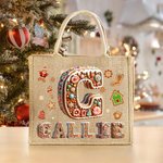 Personalized Cartoon Gingerbread Candy Large Capacity Jute Tote Bag with Name and Initial Daily Use Christmas Party Gift for Women Family Friends