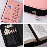 Personalized Watercolor Birth Flower Cross Bible Verses PU Leather Book Cover with Name Birthday Baptism Gift for Christian Women