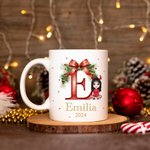 Tasse en céramique personnalisée avec nom et lettre Cadeau de Noël et d'anniversaire pour la famille et les amis