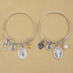 Personalized Birthstone Catholic Saint Adjustable Bangle Bracelet with Initial Confirmation Birthday Christmas Gift for Girls Teens Women