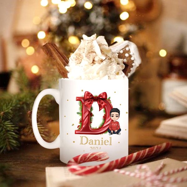Tasse en céramique personnalisée avec nom et lettre Cadeau de Noël et d'anniversaire pour la famille et les amis