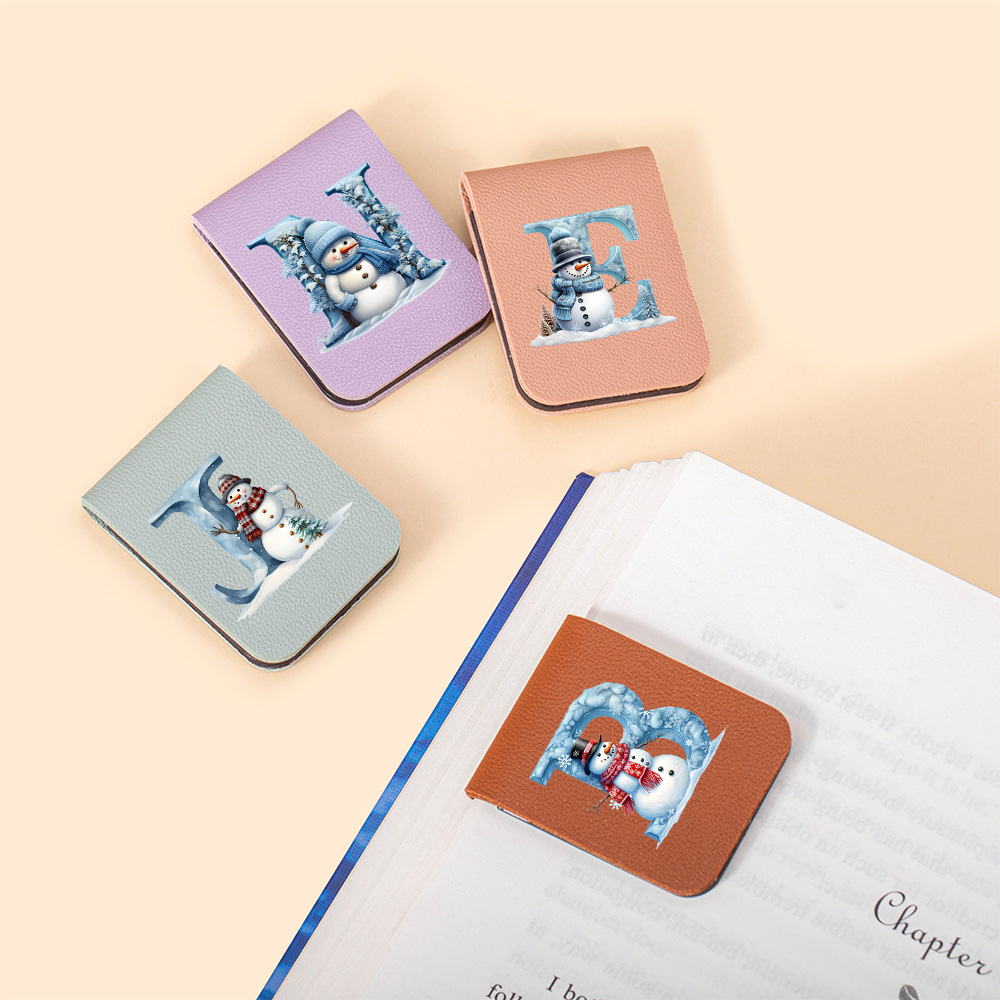 Marque-page magnétique en cuir Clip pour marque-page personnalisé Bonhomme de neige Cadeau d'anniversaire pour enfants