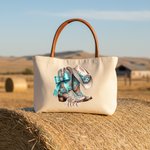 Personalized Vintage Jewelry Style Boots Canvas Tote Bag with Name Wedding Party Mother's Day Christmas Gift for Cowgirl Bridesmaid Mom