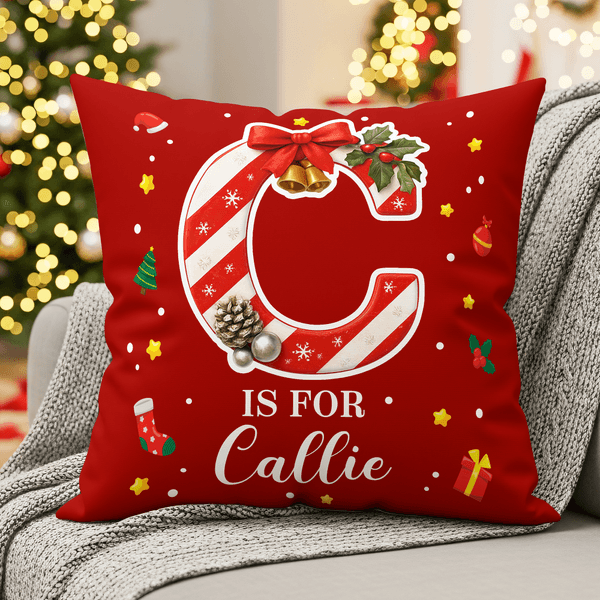 Personalizzato Candy Cane iniziale morbido cuscino di copertura con nome Home Decor regalo di Natale per gli amici Famiglia