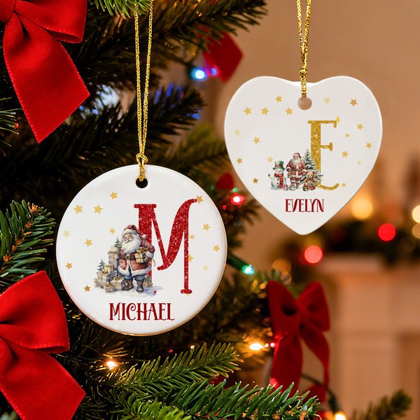 Personalizzato Babbo Natale in ceramica ornamento con nome e iniziale Home Decor Natale Festival Bomboniere per la famiglia amici