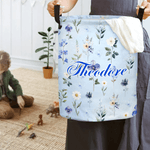 Personalized Multicolor Wildflower Waterproof Laundry Storage Basket with Handle and Name Baby Shower Birthday Gift for Kids Moms
