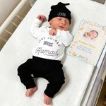 Personalized Just Joined Team 100% Cotton Soft Baby Bodysuit Knot Hat Pants Set with Embroidery Name Birthday Baby Shower Gift for Newborns