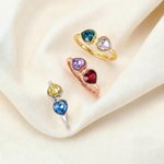 Personalized Double Hearts Birthstone Ring Dainty Jewellery Birthday Anniversary Gift for Women