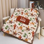 Personalised Cartoon Cowboys On Horseback Cactus Soft Baby Blanket with Name and Tassels Birthday Baby Shower Gift for Newborns New Parents
