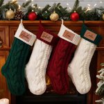 Personalised Rustic Leather Patch Knitted Christmas Stocking with Name Fireplace Holiday Party Decor Festival Gift for Family Kids