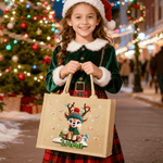 Personalised Cute Cartoon Christmas Elk Jute Tote Bag with Name Travel Accessories Christmas Gift for Children