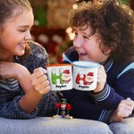 Personalised Cute Cartoon Santa Claus Snow Initial Design Multicolor 12 oz Enamel Mug with Name Daily Use Christmas Gift for Boys Girls