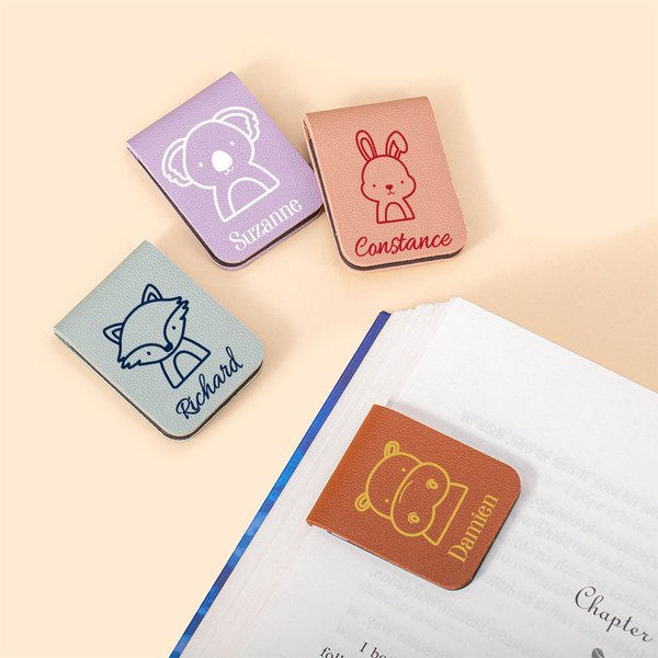 Personifierad söt kanin björn djur magnetisk läder bokmärke klämma med namn skola kontorsmaterial födelsedag läsning present för bokälskare