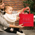 Personalized Shiny Rhinestone Snowman Reindeer Red Jute Tote Bag with Name Christmas Gift for Family Kids