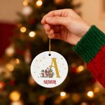 Personalised Santa Claus Ceramic Christmas Ornament with Name and Initial Home Decor Christmas Festival Party Favors for Family Friends