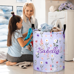Personalized Multicolor Wildflower Waterproof Laundry Storage Basket with Handle and Name Baby Shower Birthday Gift for Kids Moms