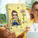 Personalized Birth Flower Cartoon Character A5 Spiral Notebook with Name and 120 Lined Pages Birthday Christmas Gift for Family Friends Book Lovers