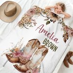 Personalised Floral Cowgirl Boots Western Soft Throw Blanket with Name Home Decor Western Nursery Birthday Gift for Cowgirls Friends