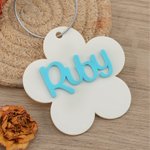 Personalized Flower Square Multicolour Acrylic Keychain Bag Charm with Name Birthday Christmas Party Gift for Friends Boys Girls