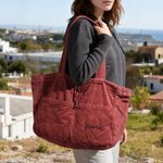 Nome ricamato personalizzato Borsa in velluto a coste di grande capacità con coulisse e tasche Uso quotidiano Regalo di Natale di compleanno per le donne