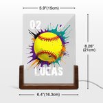 Personalized Splatter Style Ball Design Acrylic LED Night Light with Wooden Base and Name Number Desk Decor Birthday Gift for Sports Lovers