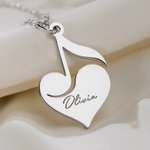 Personalised Heart Music Note Necklace with Name Dainty Jewellery Graduation Birthday Gift for Music Lovers