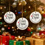 Personalized Santa Hat Cousin Crew Ceramic Christmas Ornament with Name Home Tree Decor Christmas Gift for Family