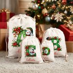 Personalizzato Campane di Natale Pupazzo di Neve Grande Borsa regalo in tela con coulisse con iniziale e nome Regalo di Natale per la famiglia e gli amici