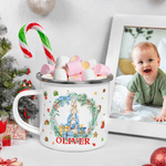 Personalized Cartoon Peter Rabbit 12 oz Colored Rim Enamel Mug with Name Christmas Gift for Family Kids