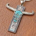 Personalized Natural Stone Longhorn Skull Western Cow Key Chain with Letters and Braided Rope Music Festivals Birthday Gift for Cowboy