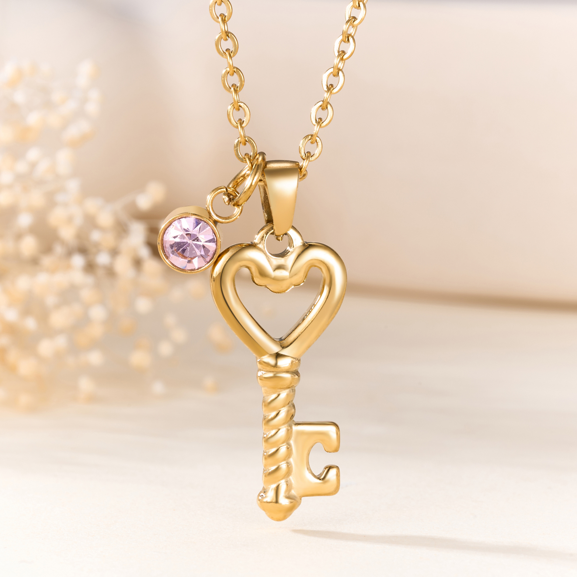 Collier de clés en forme de coeur avec pierre de naissance Initiale Noël Saint-Valentin Anniversaire Cadeau pour femmes Amies Epouses