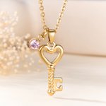 Personalized Dainty Heart Key Necklace with Birthstone Initial Christmas Valentine's day Birthday Anniversary Gift for Women Girlfriends Wives